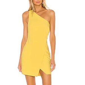 NBD Yellow Asymmetrical Wrap Mini Dress
